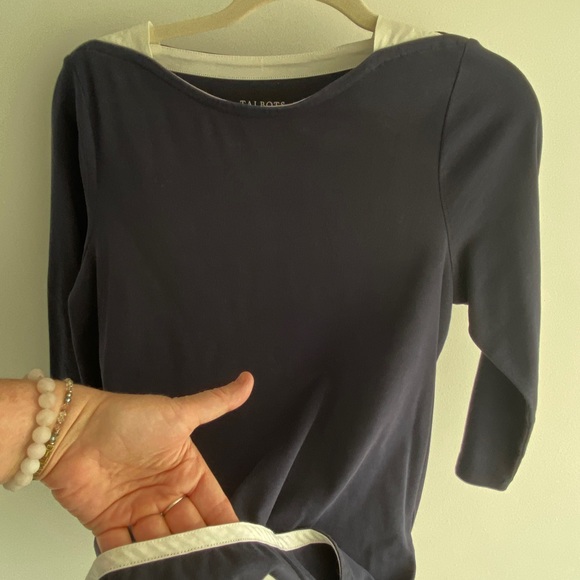 Classic navy Talbots Tshirt. Size petite small. All cotton. Boatneck style. - Picture 6 of 14